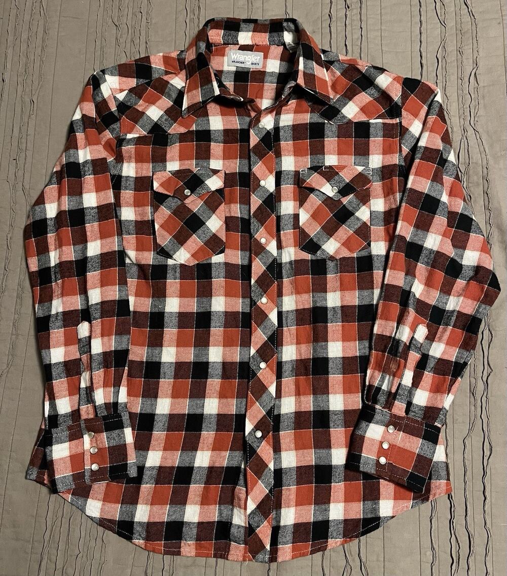 Wrangler Wrancher Shirt Adult Large Red Pearl Snap Western Cowboy Casual Men's